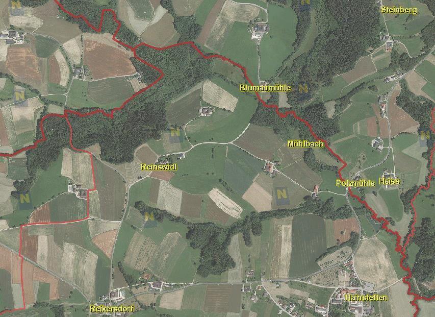 Luftbild des Gebietes von Reinswidl